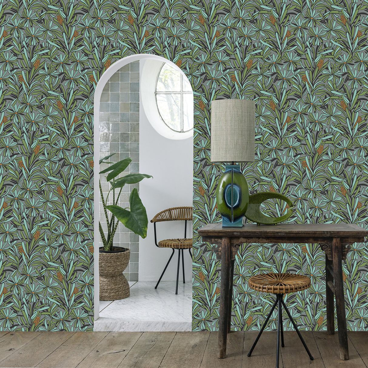 Fandango Bloom Grey and Orange by Veer Decor Floral Wallpaper – Veer Decor 8251-AH2