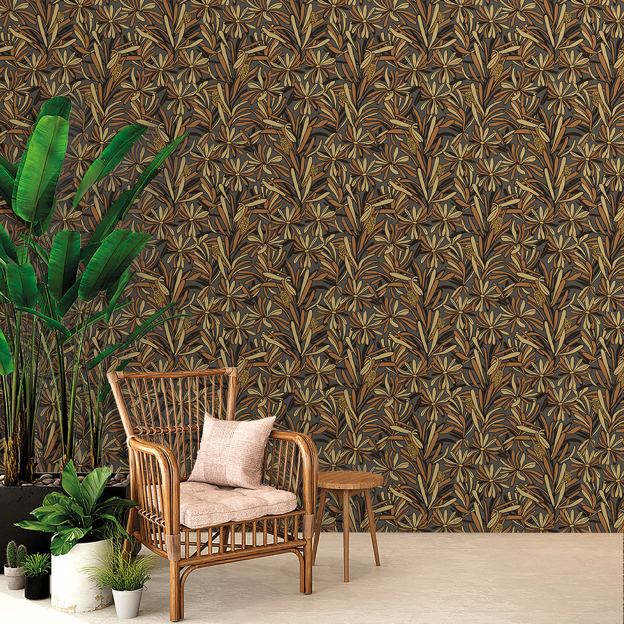 Fandango Bloom Camel and Black by Veer Decor Floral Wallpaper – Veer Decor 8251-AH3
