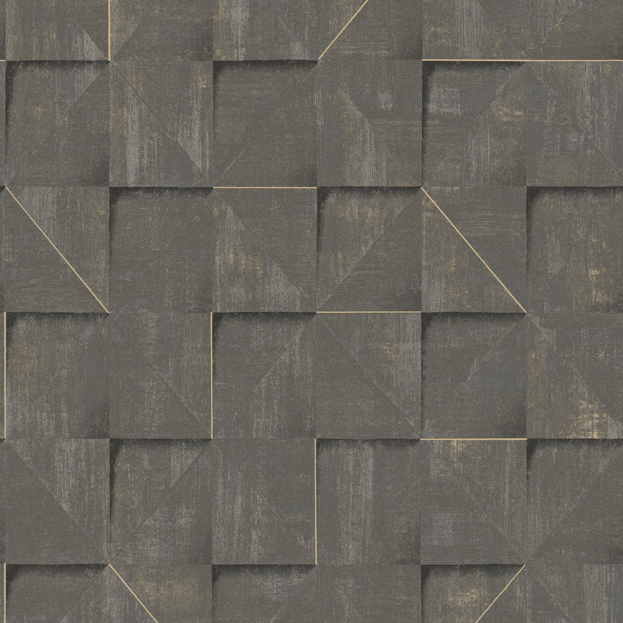 Prism Grid Brown geometric textured wallpaper roll and room image