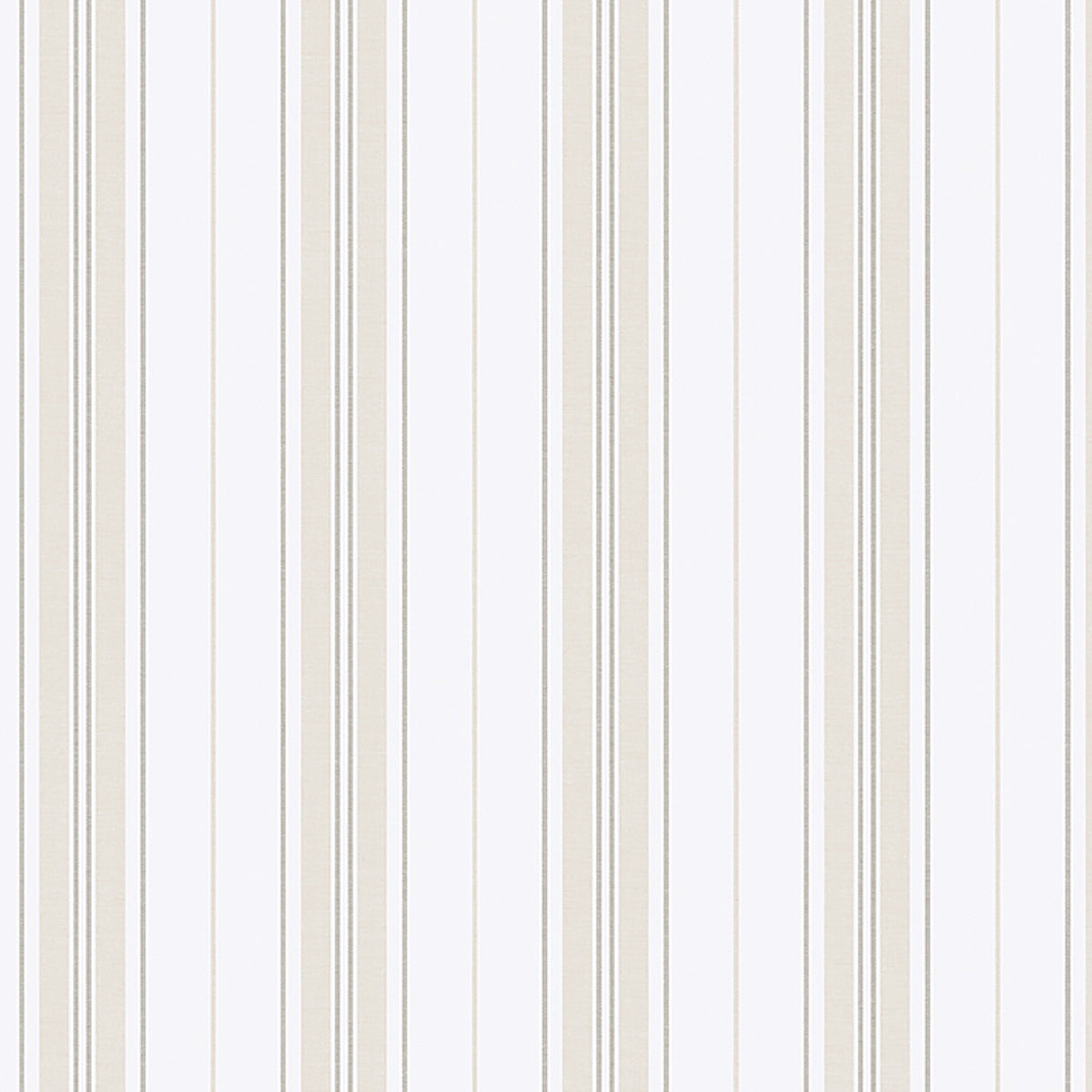Hamnskär Stripe wallpaper in naturals by Boråstapeter for Schumacher, classic vertical stripe design, shown in a Scandinavian bedroom setting.