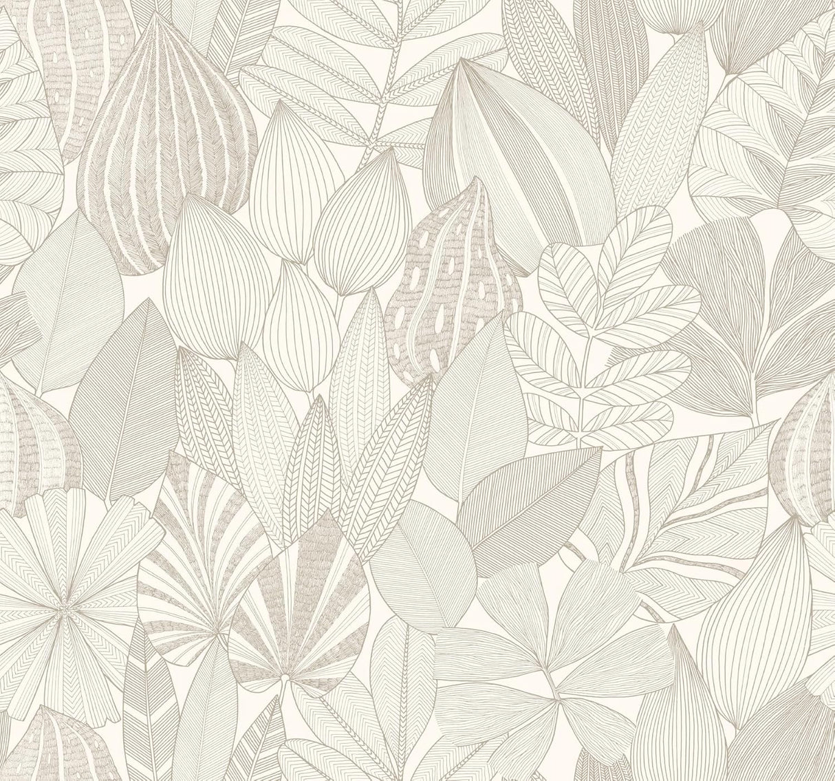 A-Street Prints Mathias Taupe Botanical Wallpaper roll and room view