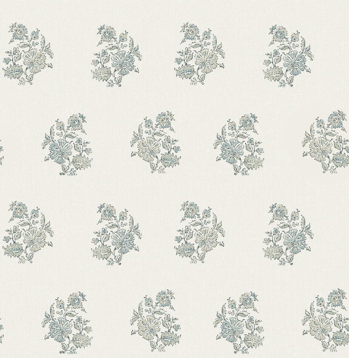 Overbrook Sage Bouquet Toss Wallpaper roll by A‑Street Prints, floral block-print motif in sage on white.