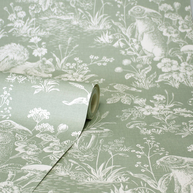 Eames Sage by Fine Decor Forest Friends Wallpaper – Brewster Home Fashions FD43345