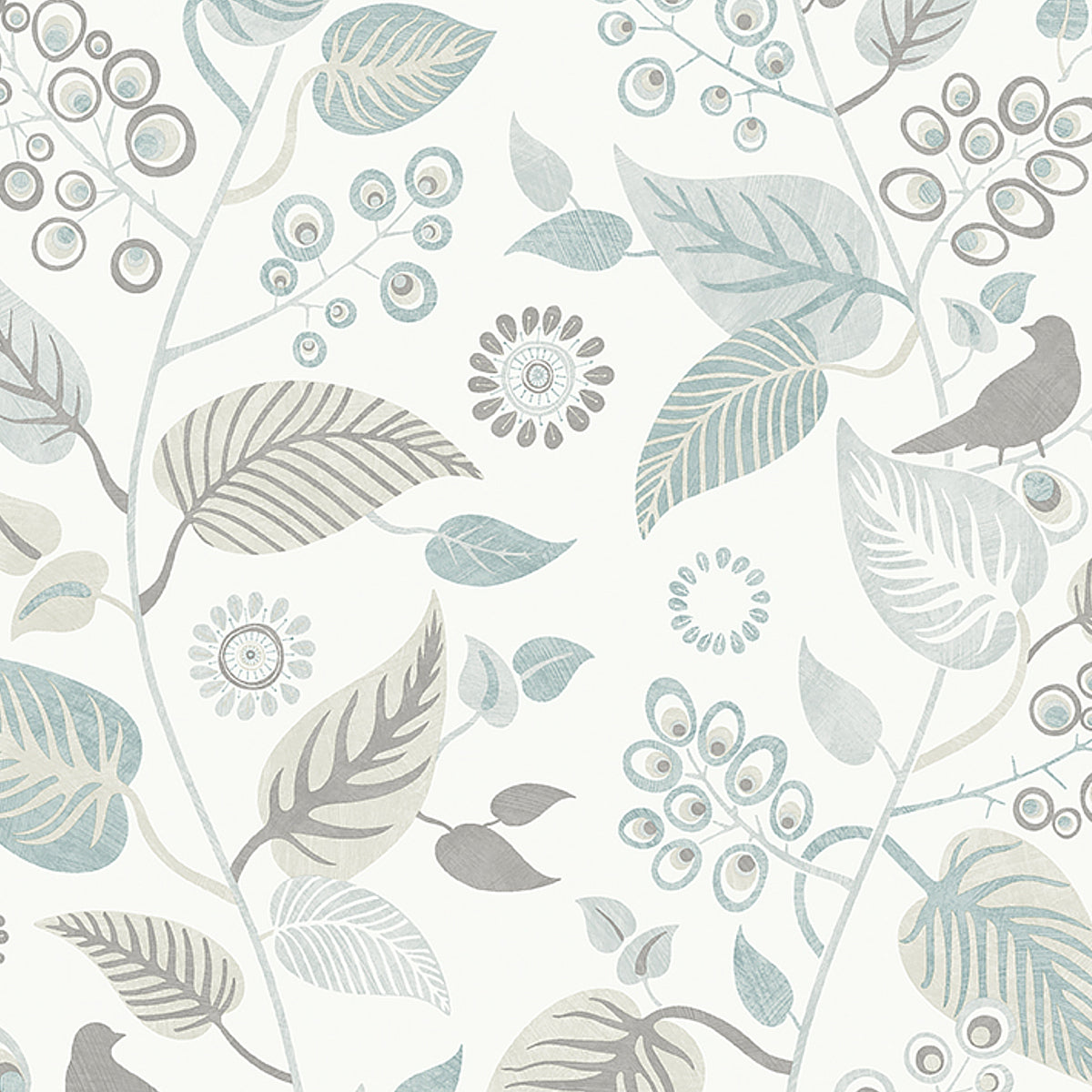 Slate-colored botanical and leaf patterned wallpaper, Leaf Rhapsody by Boråstapeter for Schumacher