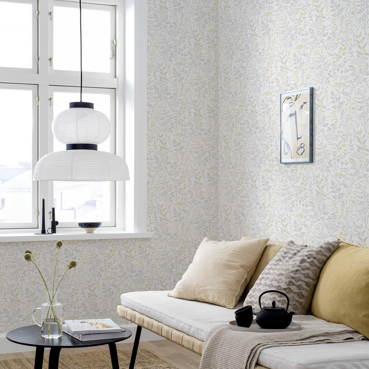 Delicate Dance Grey and Yellow by Boråstapeter Floral Wallpaper – Schumacher 9337