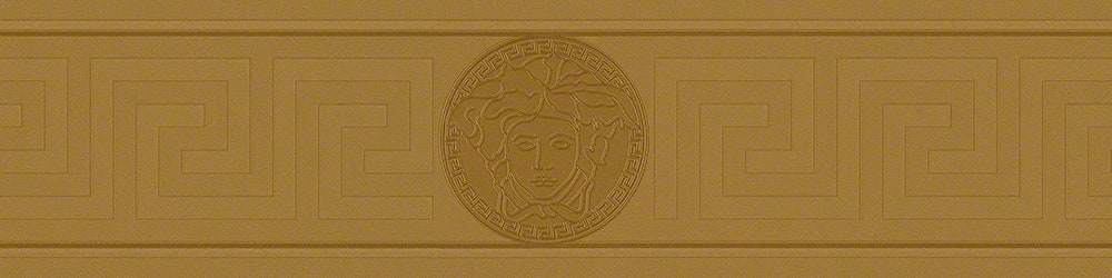 Versace Magesty Border in Tuscany metallic gold with Greek key and Medusa medallion motif