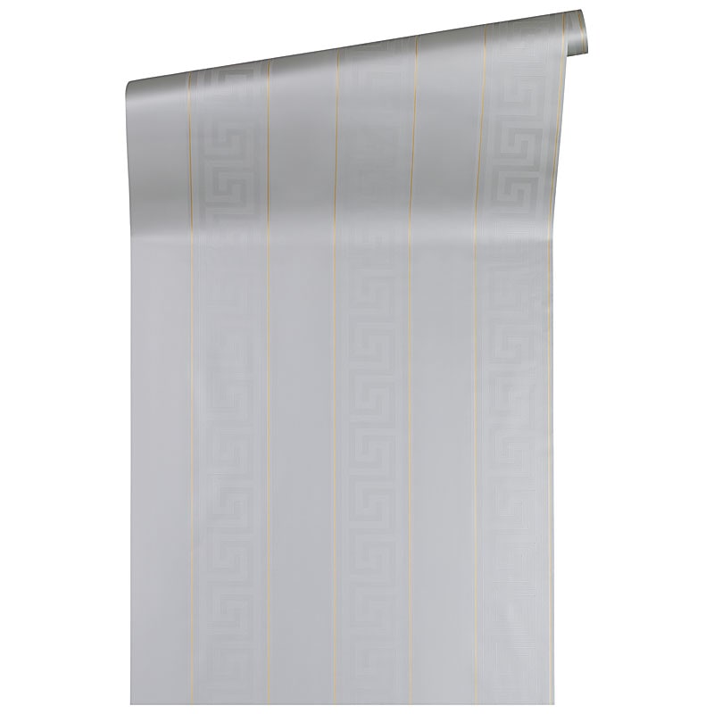 Valor Rocky Coast by Versace Volume 5 Metallic Greek Key Stripe Wallpaper – Versace 935245X-Sample