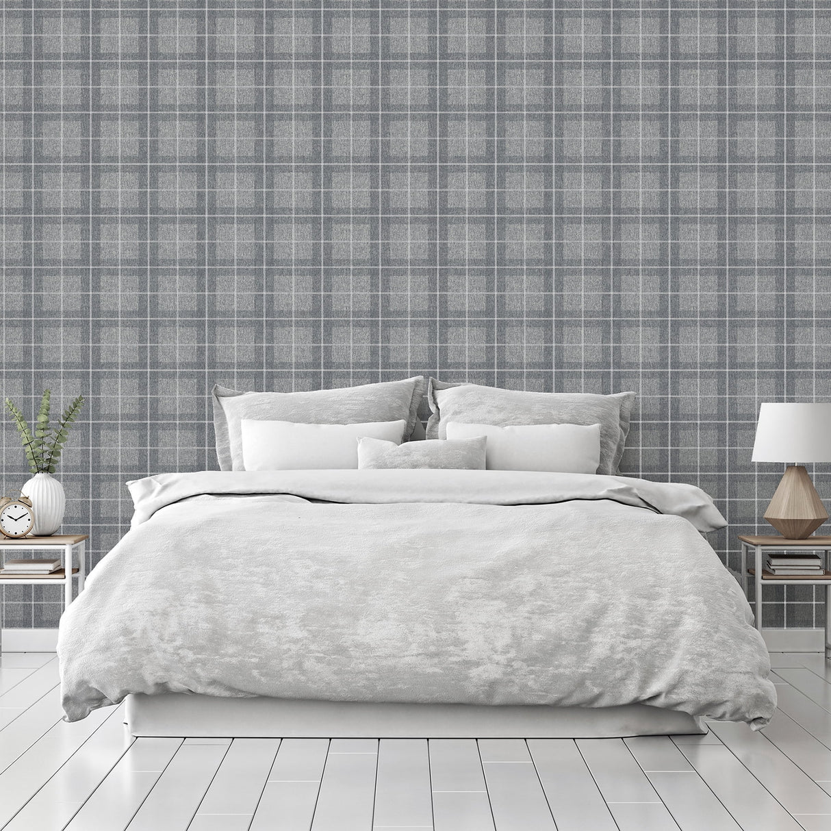 Hudson Grey by Arthouse Checkered Plaid Wallpaper – Brewster Home Fashions AH251906