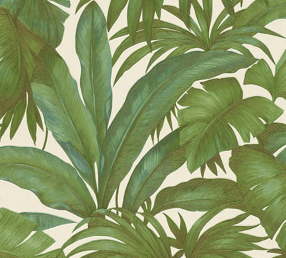 Paragon Amazon Green by Versace Tropical Botanical Leaf Vinyl Wallpaper – Versace 962405X -Sample