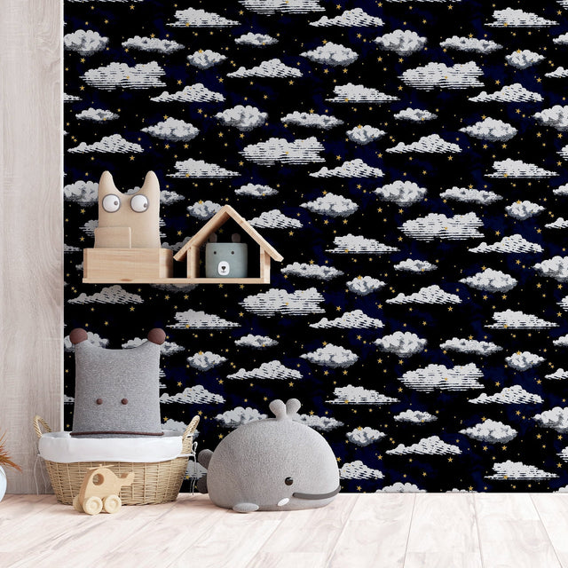 Zeno Navy by Arthouse Starry Skies Clouds Wallpaper – Brewster Home Fashions AH923907