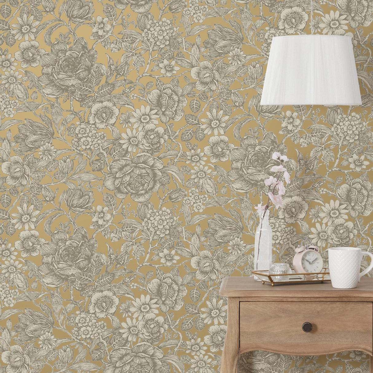 Hedgerow Honey by Fine Decor Floral Trails Wallpaper – Brewster Home Fashions FD43776