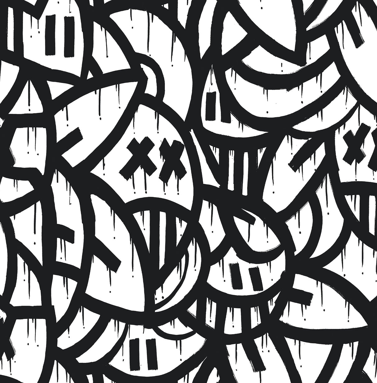 Bold Arrangements Black Peel & Stick Wallpaper with Graffiti Smiley Motif - Brewster AAS4878