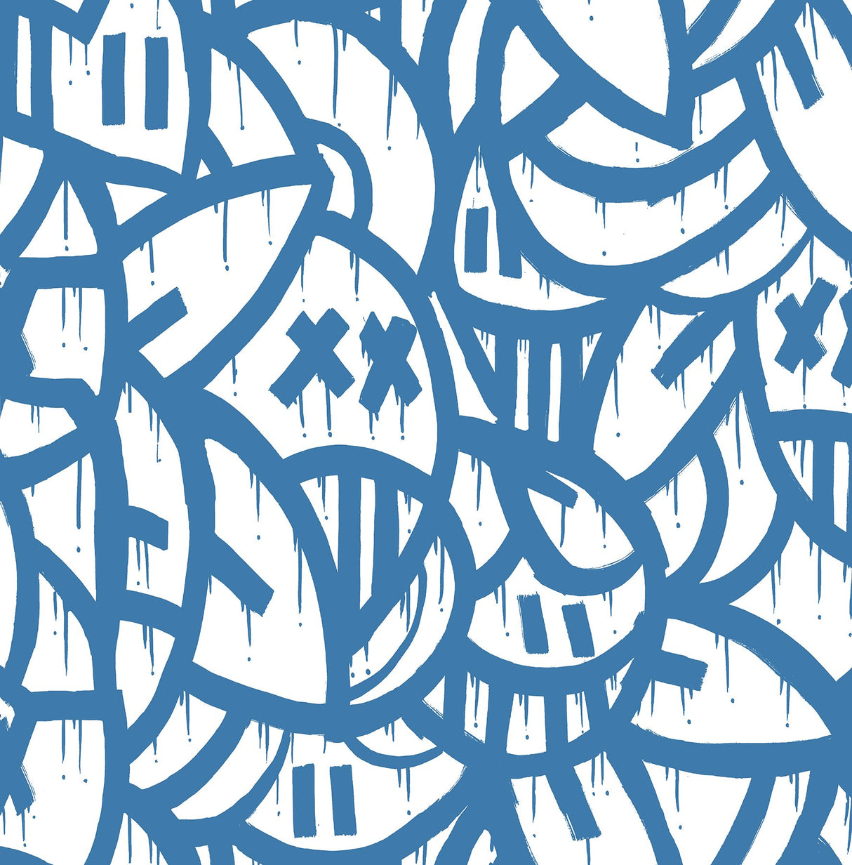Bold Arrangements Blue Peel & Stick Wallpaper with Abstract Graffiti Motif - Brewster AAS4879
