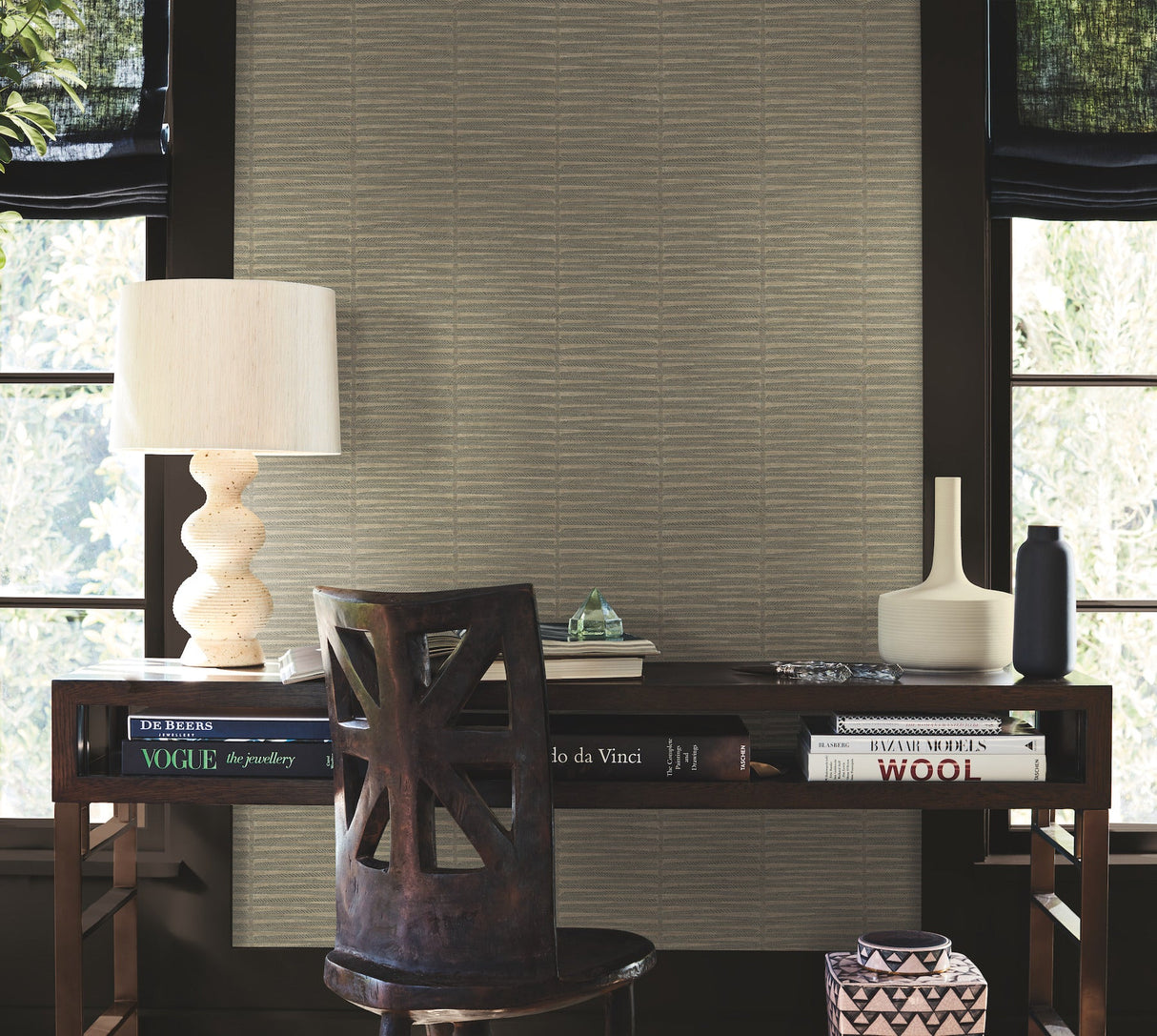 Iringa Mocha by Antonina Vella Textured Woven Stripe Wallpaper – York Designer Series AB3055
