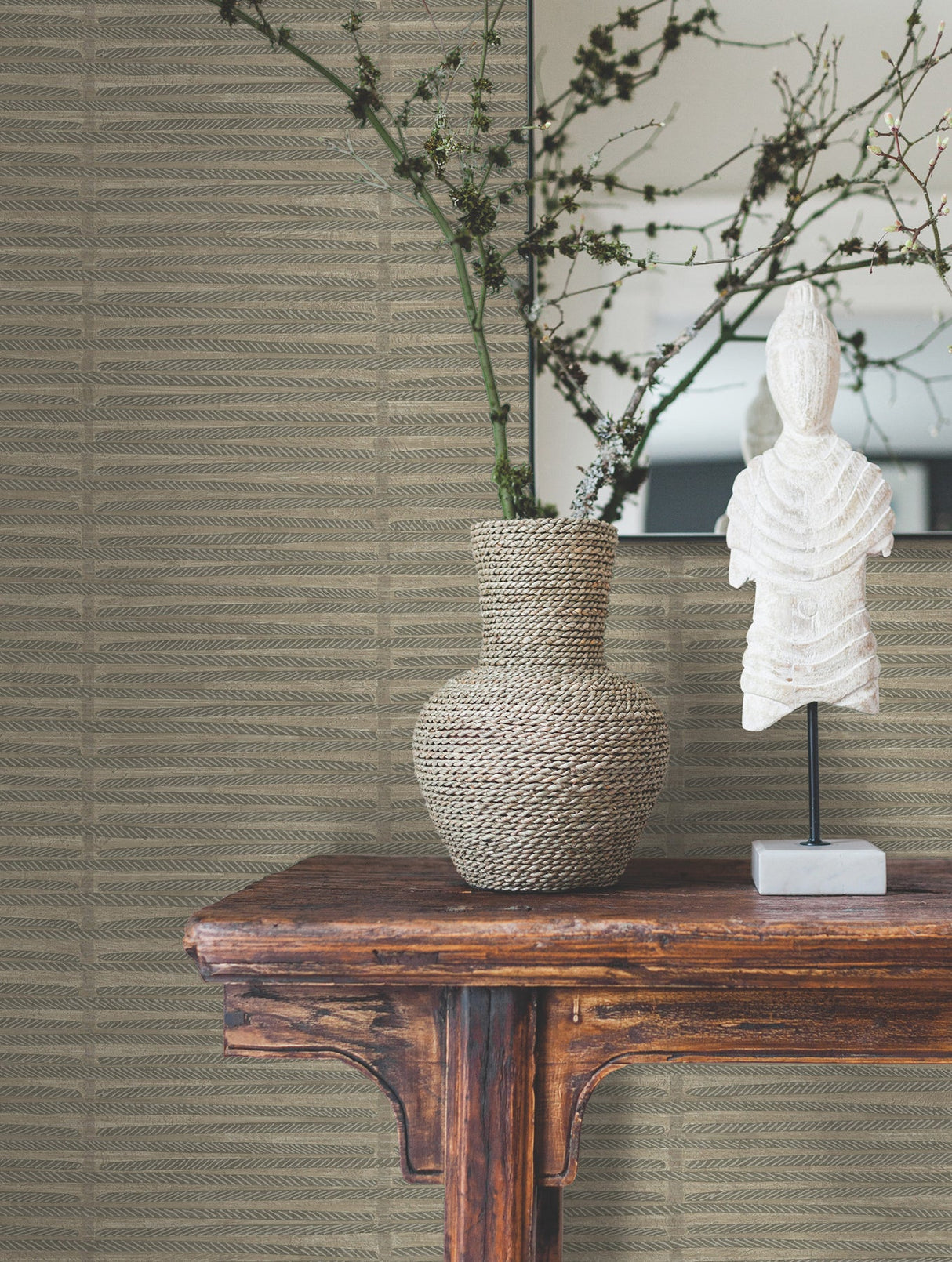 Iringa Mocha by Antonina Vella Textured Woven Stripe Wallpaper – York Designer Series AB3055