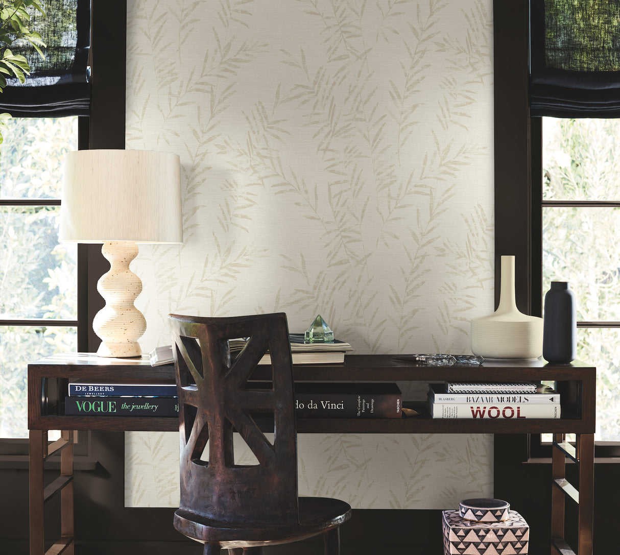 Allerton Bamboo Alabaster by Antonina Vella Botanical Unpasted Non Woven Wallpaper, 27 in x 27 ft - York Designer Series AB3065-Sample