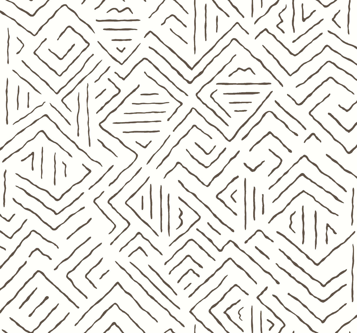 Sirih Black geometric wallpaper by Antonina Vella, 27 in x 27 ft roll – AB3081