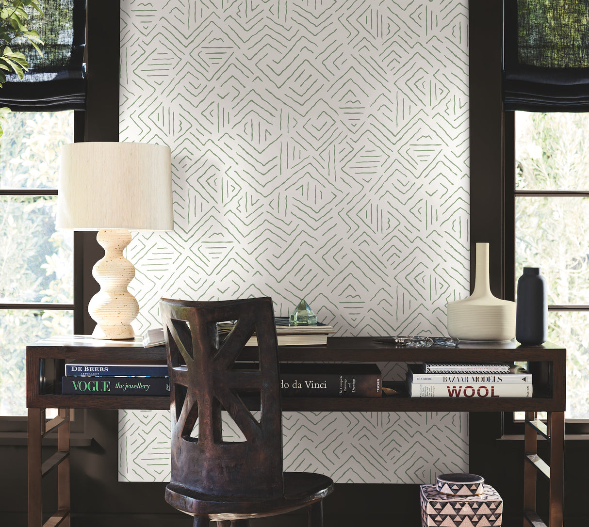 Sirih Sage by Antonina Vella Geometric Non Woven Wallpaper – York Designer Series AB3082