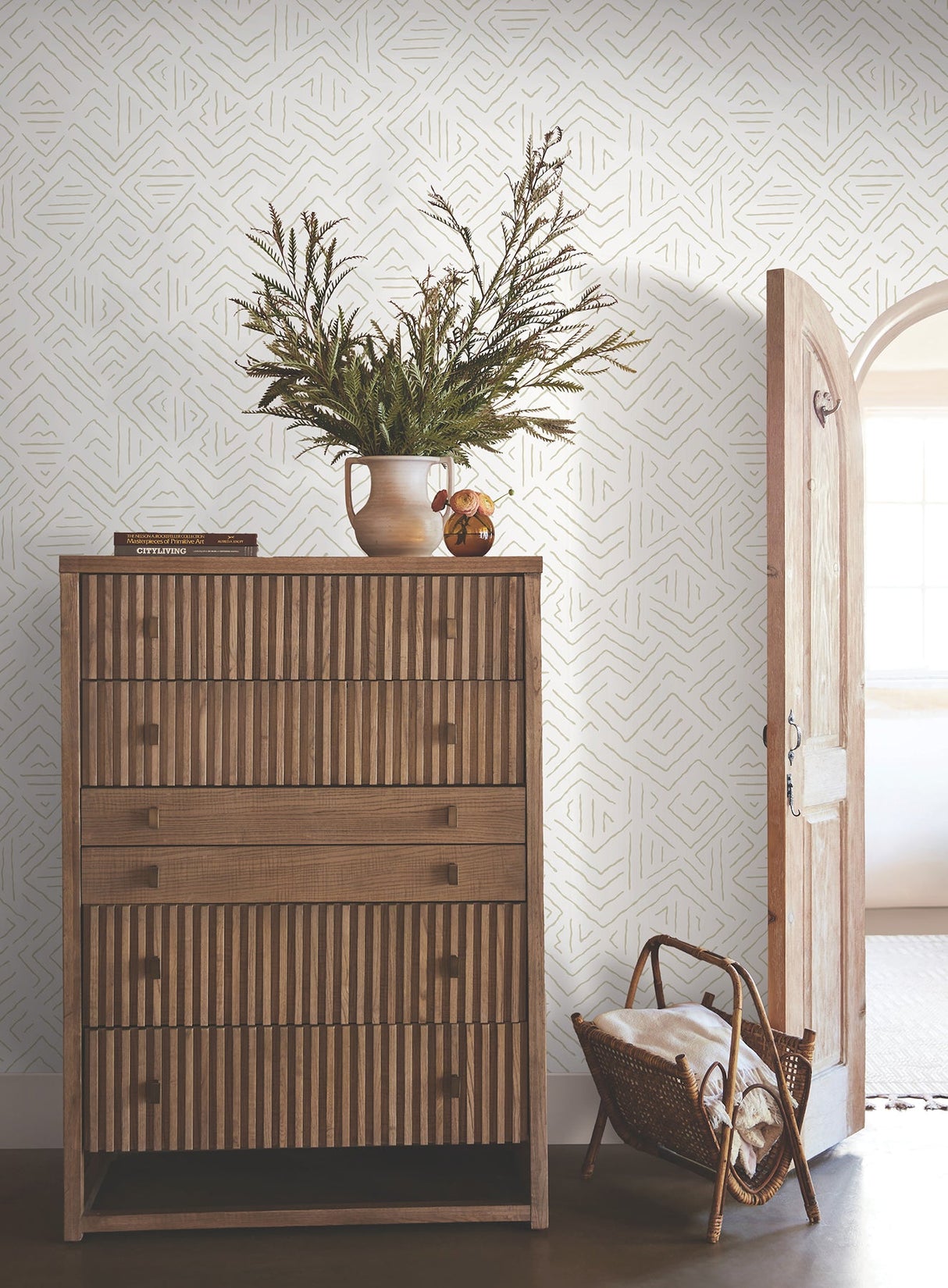 Sirih Beige by Antonina Vella Geometric Non Woven Wallpaper – York Designer Series AB3085
