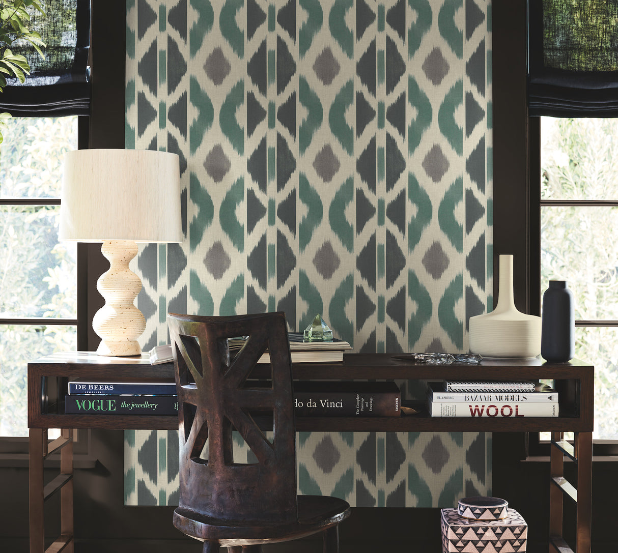 Patan Indigo by Antonina Vella Geometric Ikat Stripe Wallpaper – York Designer Series AB3092