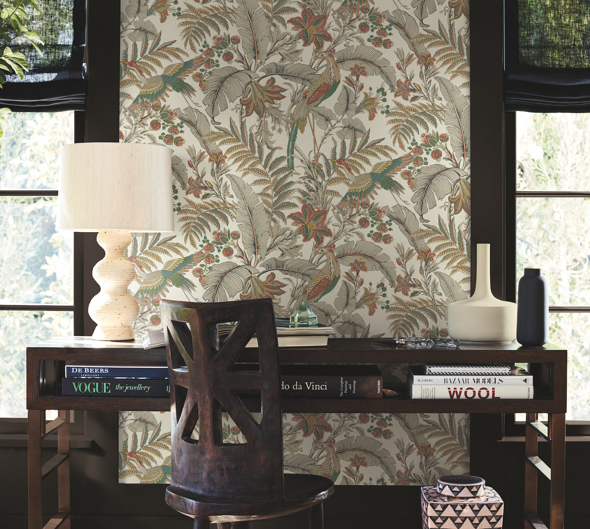 Heronwood Sedona by Antonina Vella Richly Illustrated Tropical Bird and Botanical Non-Woven Wallpaper Artifacts Collection - AB3105