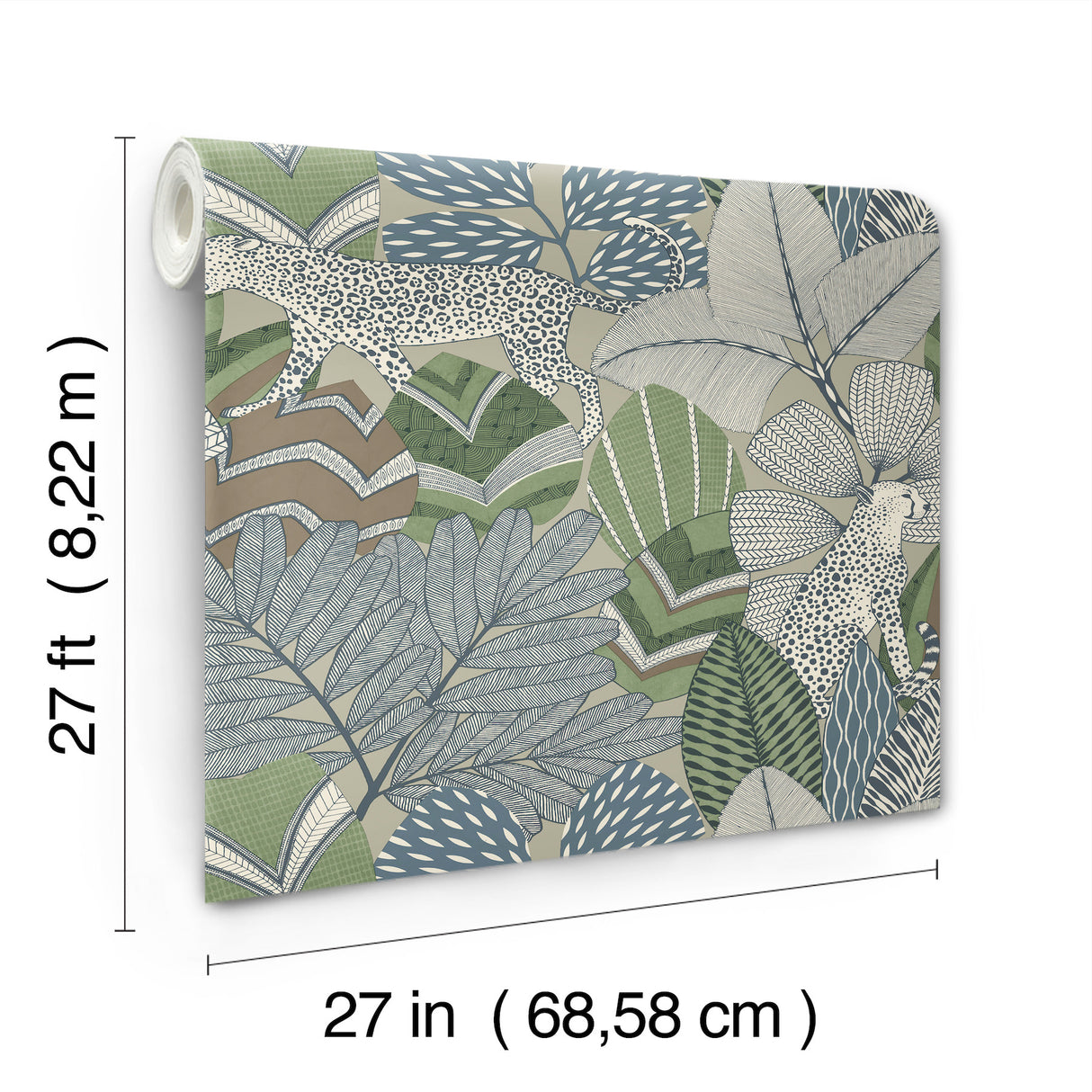 Namiri Blue by Antonina Vella Artifacts Collection Eclectic Tropical Leopard and Lush Foliage Non Woven Wallpaper - AB3115