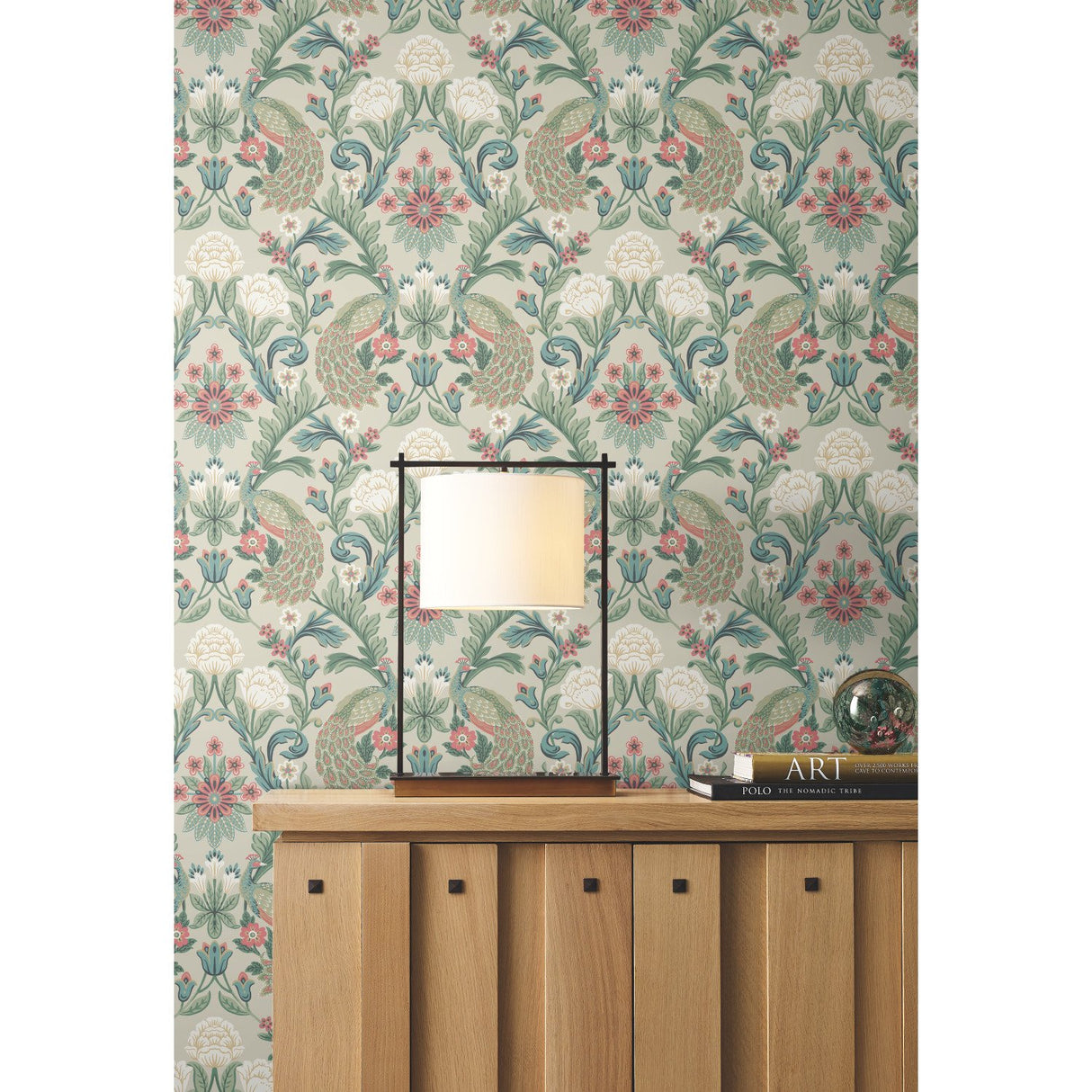 Plume Dynasty Taupe Wallpaper with Peacock Damask Motif - York AC9104