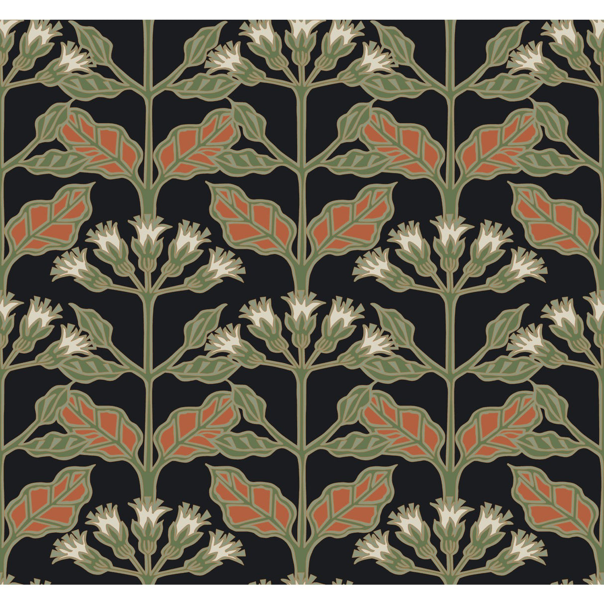 Tracery Blooms Black Metallic Wallpaper with Arts and Crafts Floral Pattern - York AC9113