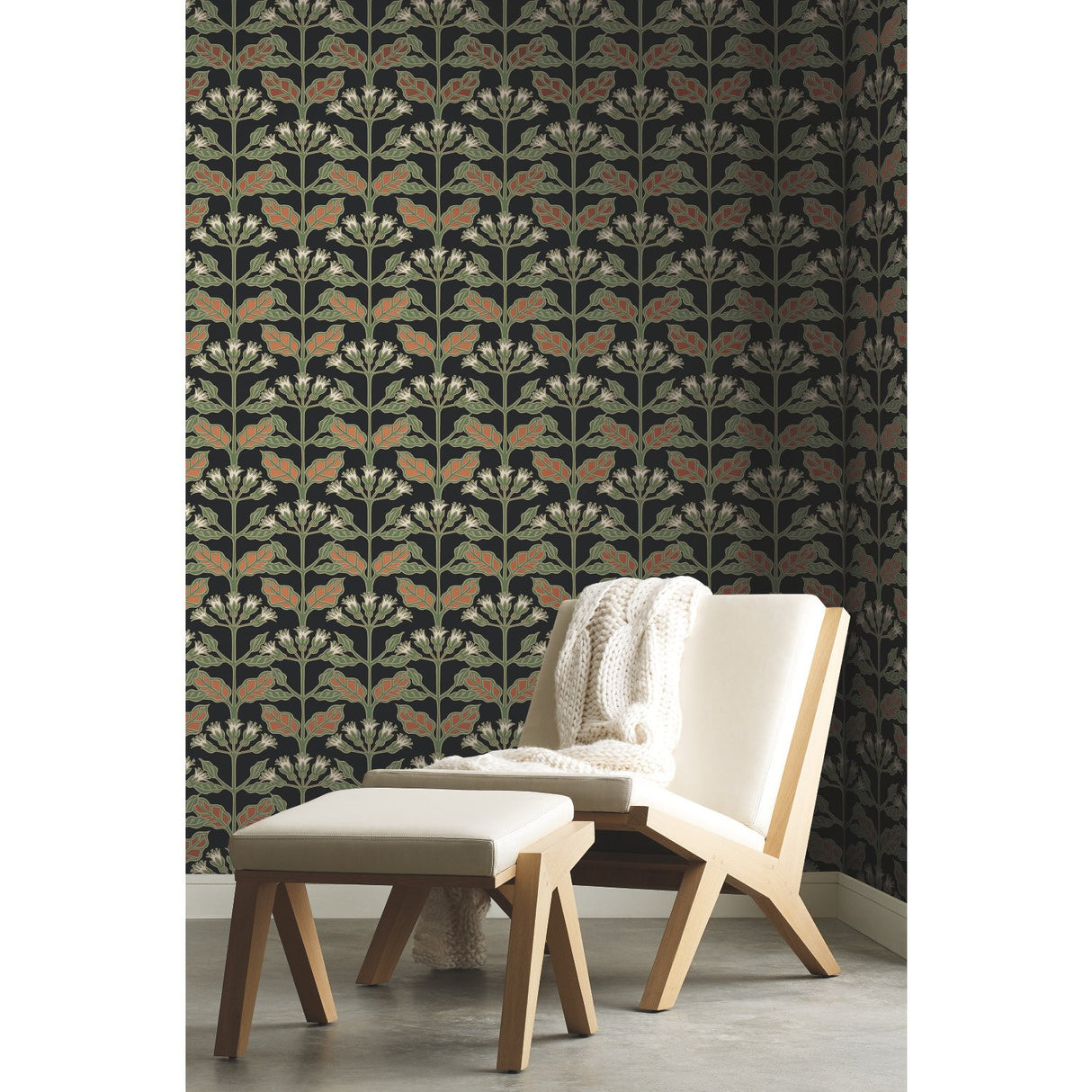 Tracery Blooms Black Metallic Wallpaper with Arts and Crafts Floral Pattern - York AC9113