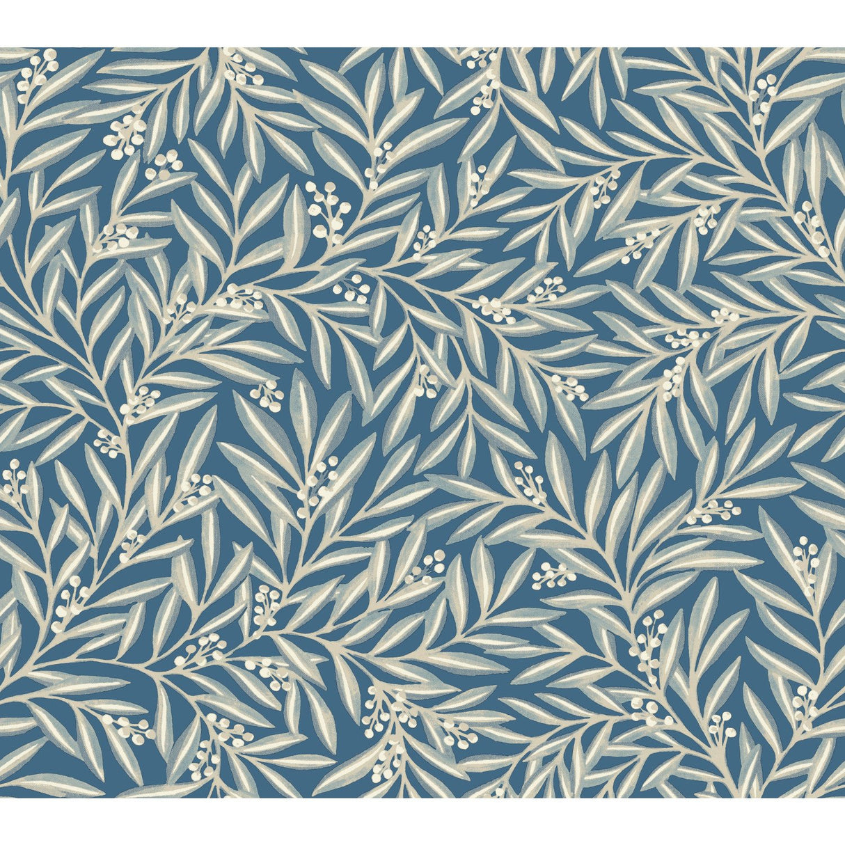 Rowan Dusty Blue Wallpaper with Botanical Berry and Leaf Motif - York AC9132