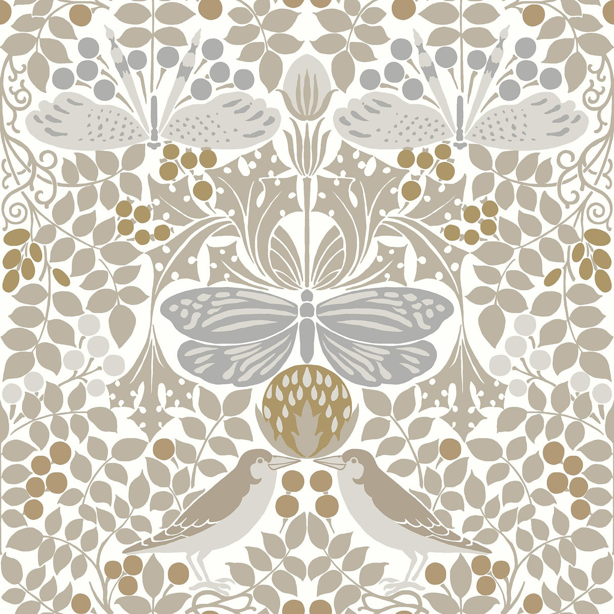 Butterfly Garden White Wallpaper with Botanical Animals Motif - York AC9163