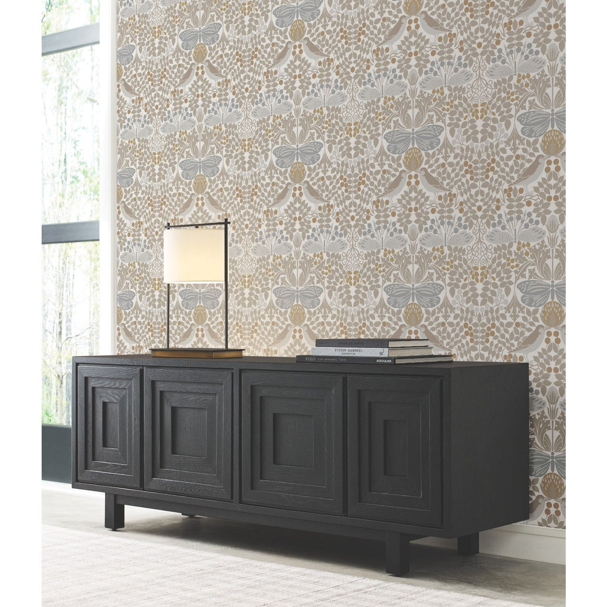 Butterfly Garden White Wallpaper with Botanical Animals Motif - York AC9163
