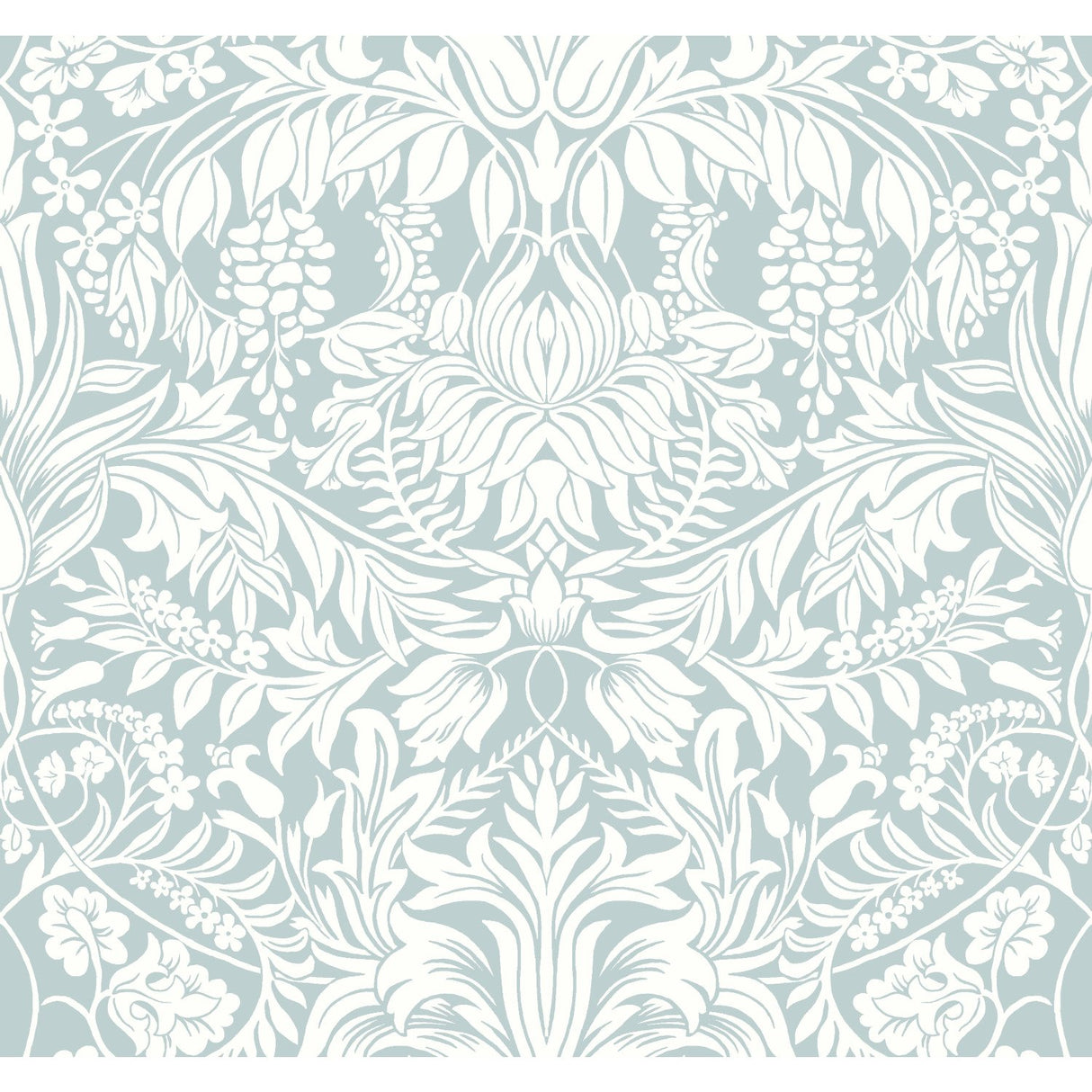 Lockwood Damask Light Blue Wallpaper with Arts and Crafts Botanical Damask - York AC9192