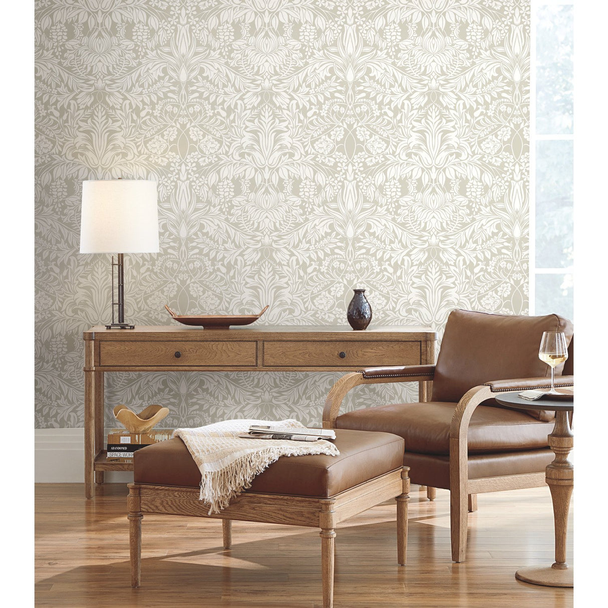 Lockwood Damask Beige Wallpaper with Botanical Damask Pattern - York AC9194