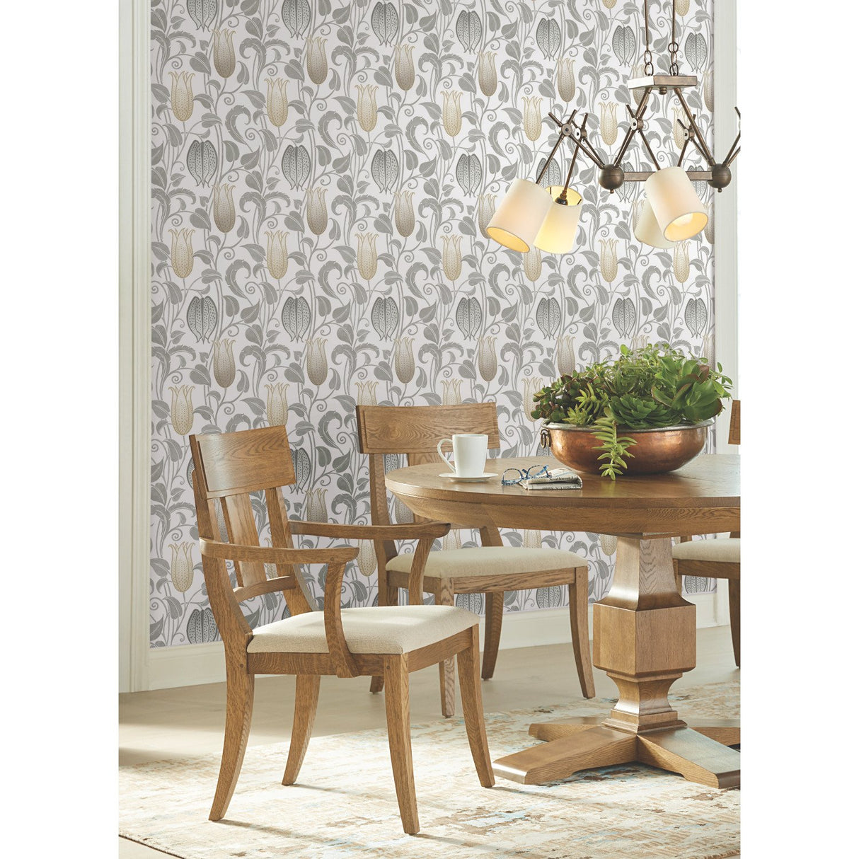 Canterbury Bells Neutral Wallpaper with Arts and Crafts Floral Motif - York AC9204