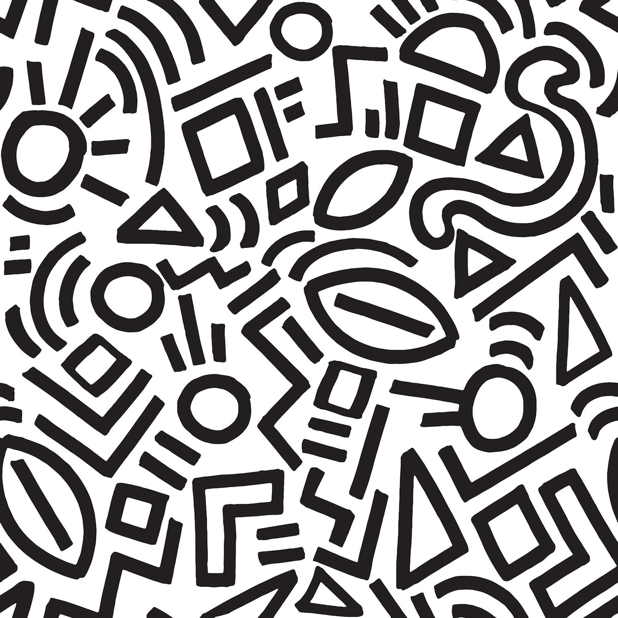 Doodle Abstract Black Peel & Stick Wallpaper with Modern Geometric Graphic Pattern - NuWallpaper AES4789