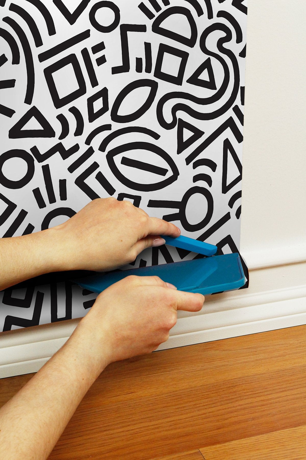 Doodle Abstract Black Peel & Stick Wallpaper with Modern Geometric Graphic Pattern - NuWallpaper AES4789