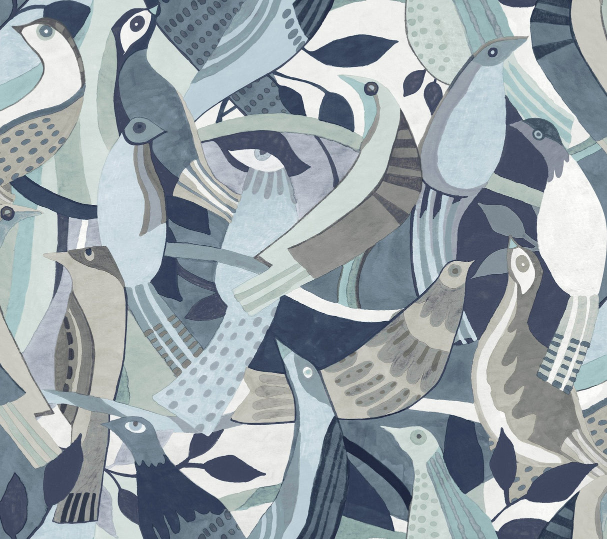 Fauvist Flock Blue Wallpaper with Eclectic Animal/Bird Motif - York AG2015