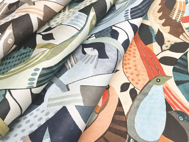 Fauvist Flock Coral & Aqua Wallpaper with Abstract Birds Motif - York AG2016