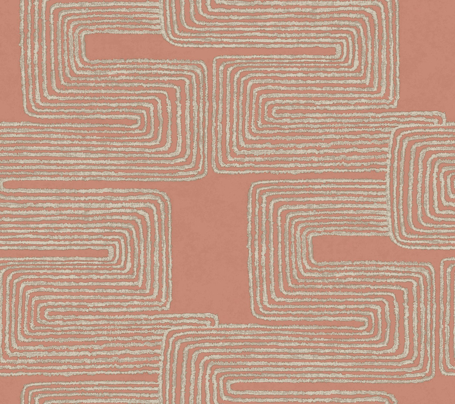 Zulu Thread Coral & Glint Wallpaper with Metallic Bohemian Geometric Pattern - York AG2031