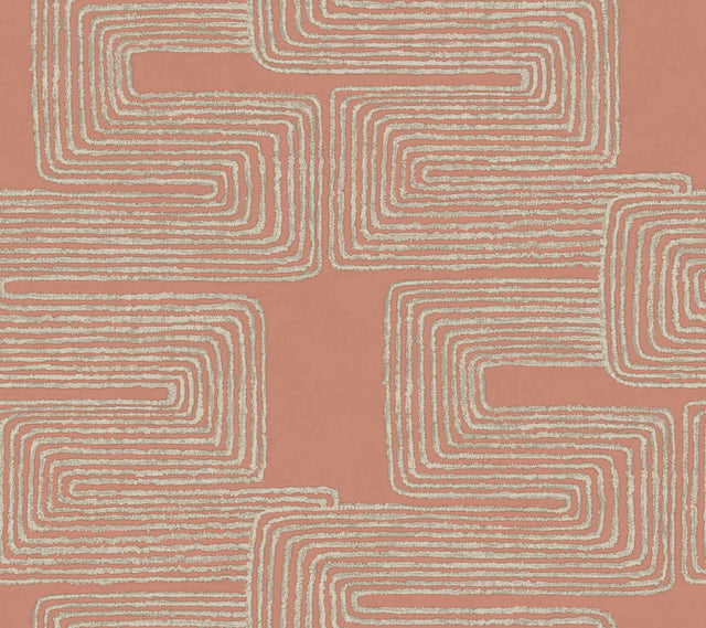 Zulu Thread Coral & Glint Wallpaper with Metallic Bohemian Geometric Pattern - York AG2031