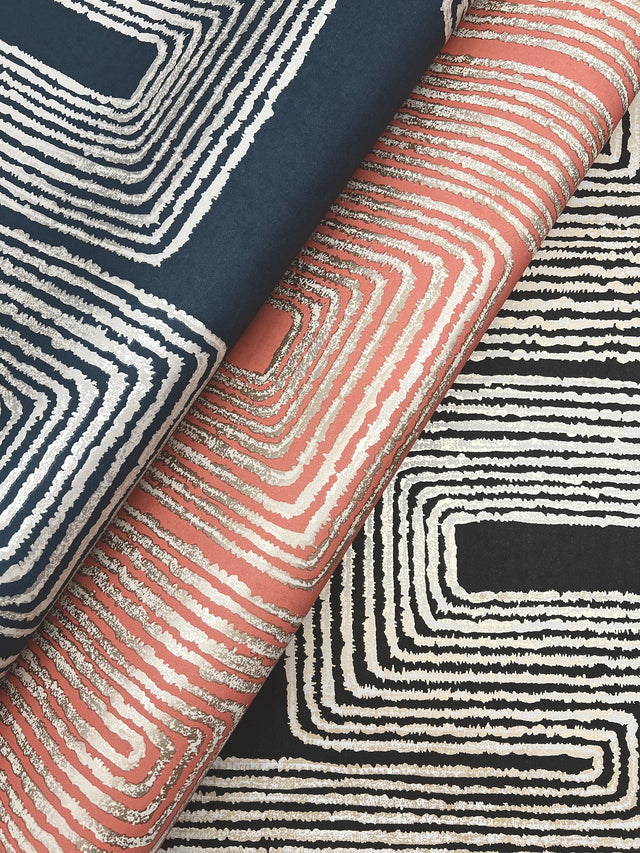 Zulu Thread Coral & Glint Wallpaper with Metallic Bohemian Geometric Pattern - York AG2031