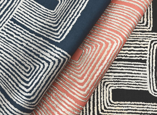 Zulu Thread Coral & Glint Wallpaper with Metallic Bohemian Geometric Pattern - York AG2031