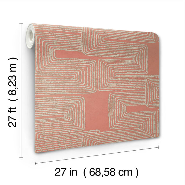 Zulu Thread Coral & Glint Wallpaper with Metallic Bohemian Geometric Pattern - York AG2031