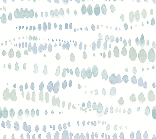 Dewdrops Blue Wallpaper with Bohemian Modern Watercolor Motif - York AG2045