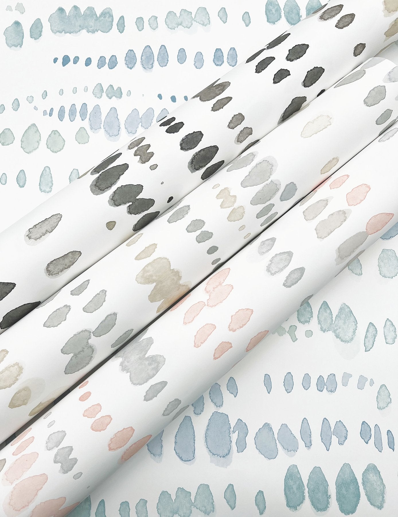 Dewdrops Blue Wallpaper with Bohemian Modern Watercolor Motif - York AG2045