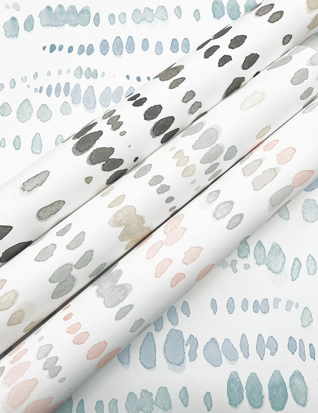 Dewdrops Blue Wallpaper with Bohemian Modern Watercolor Motif - York AG2045