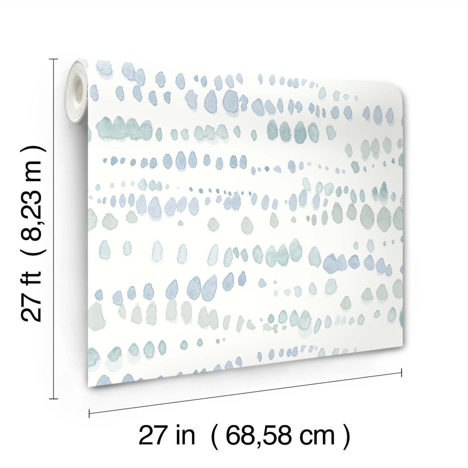 Dewdrops Blue Wallpaper with Bohemian Modern Watercolor Motif - York AG2045