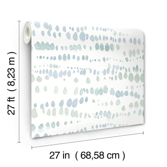 Dewdrops Blue Wallpaper with Bohemian Modern Watercolor Motif - York AG2045