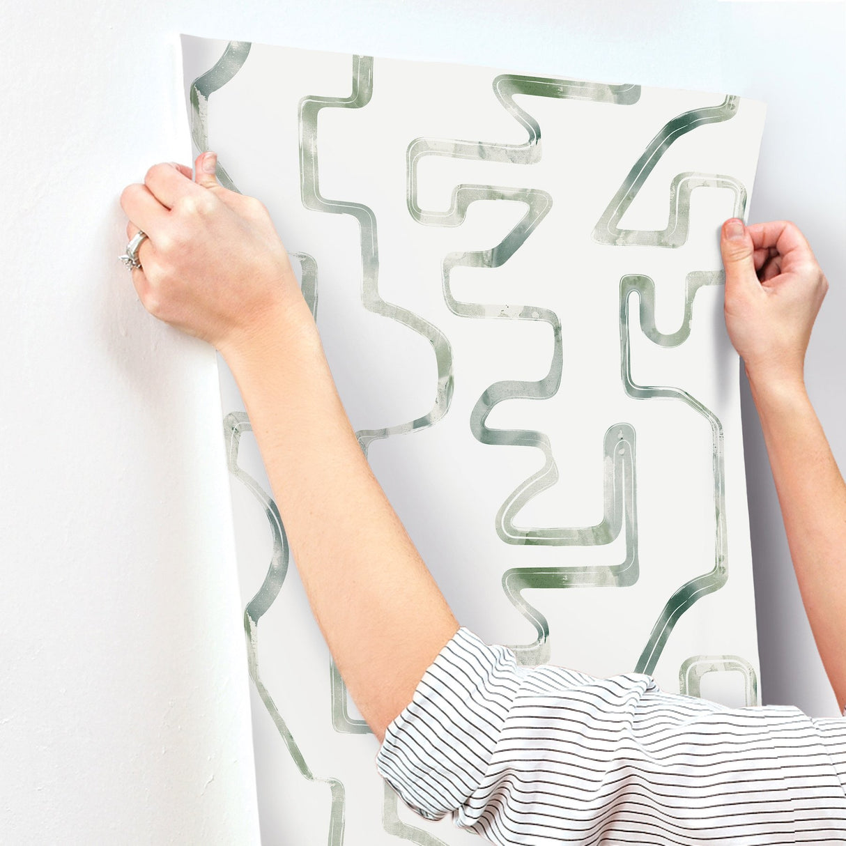 Abstract Aura Green & Grey Wallpaper with Modern Geometric Watercolor Pattern - York AG2051
